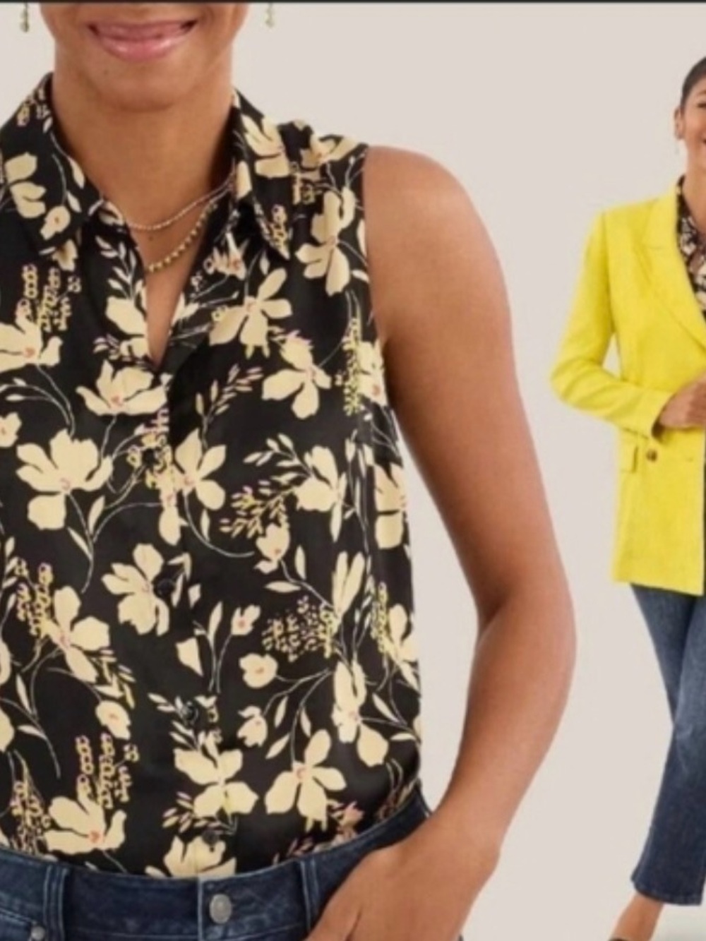 Cabi Floral Sleeveless Button Down Blouse Black Cream Style 6733 M